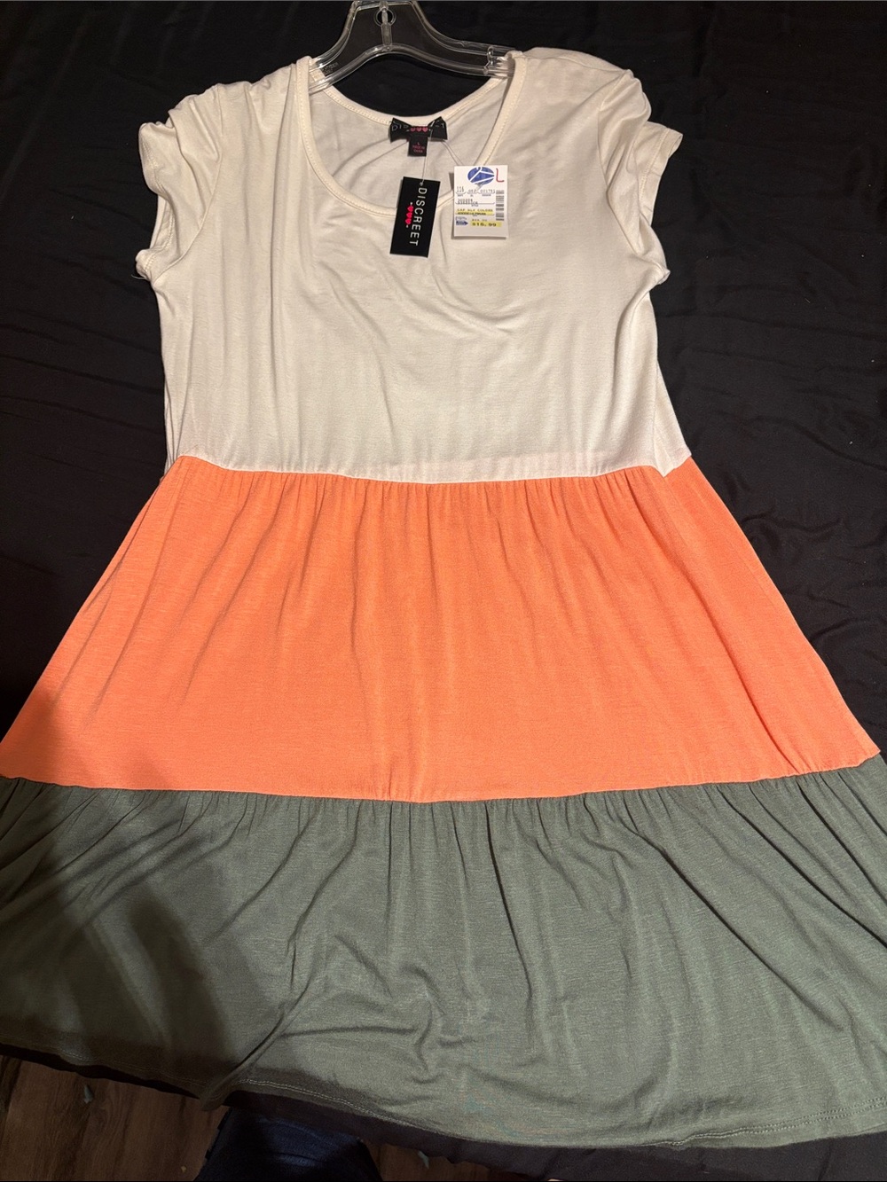 Discreet White, Coral, Olive Tiered Dress